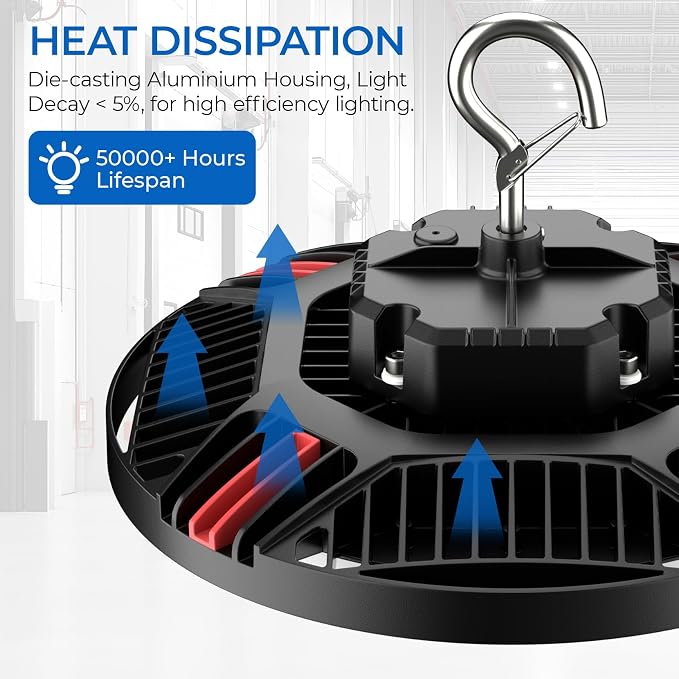 CINOTON 210W UFO LED High Bay Light, Aluminum LED Shop Lights with 31500LM, 5000K Commercial Bay Lighting for Warehouse Garage Workshop Factory, 6' Cable & Safety Rope, ETL Listed 2 Pack