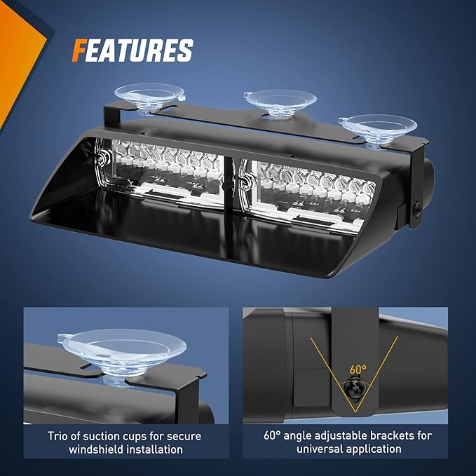 Nilight Red and Blue Emergency Strobe Lights Windshield Hazard Warning Safety Flash with Suction Cups Super Bright LED Light for Police Enforcement Firefighters Vehicle Truck
