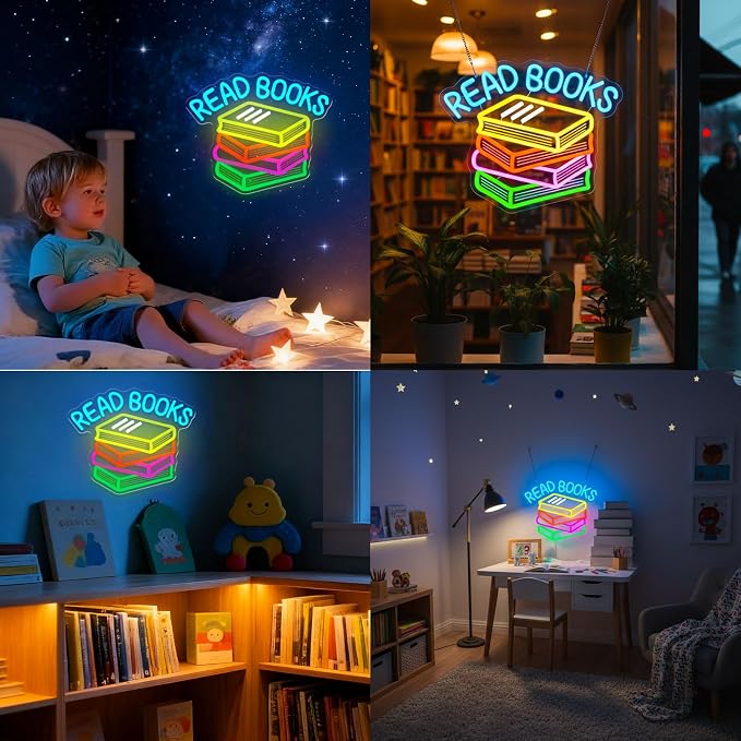 Read Books Neon Sign for Reading Room Library Classroom Wall Decor | Dimmable LED Neon Sign Colorful Book Design for Library Reading Nook Classroom Bedroom Bookstore Teacher Book Lovers Decor