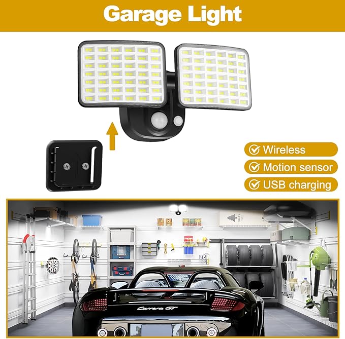Rechargeable Battery Operated Motion Sensor Outdoor Lights with 2500LM & 4000LM(High Brightness), Battery Powered Lights 1-3 Months Endurance, USB Charging Security Lights for Garage Yard Patio Garden