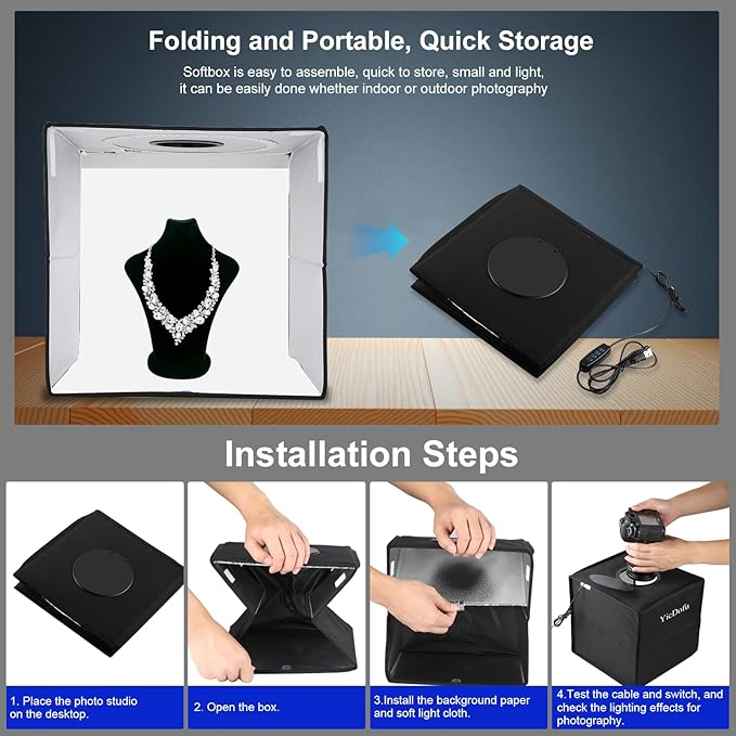 16 Inch Photo Light Box, CRI>90 Photography Shooting Tent with 224 LED Beads Dimmable 3200K-6500K, 6 Color Backdrops Portable Product Photography Studio