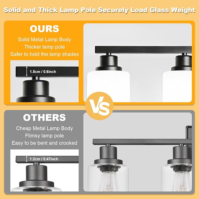 5-Light Bathroom Light Fixtures, Modern Black Vanity Light Over Mirror, Wall Sconces with Milky White Glass Shades for Living Room Bedroom Hallway E26 Base