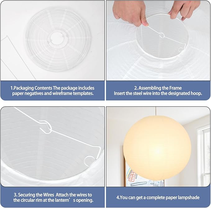 White Round Paper Lantern Lampshade, 24"x24' Large Paper Lanterns Pendant Light Shade, Chinese Foldable Design for Living Room, Bedroom, Ceiling Lampshade Party Decor