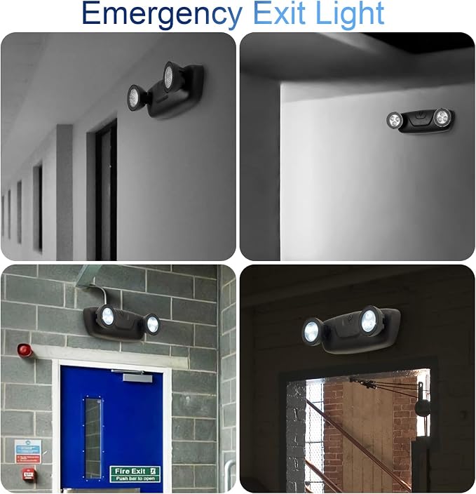 TANLUX LED Emergency Lights with Battery Backup, Two Head Adjustable Commercial Emergency Lights, UL Listed, AC 120/277V, Hardwired Emergency Lights for Business - 3 Pack(Black)
