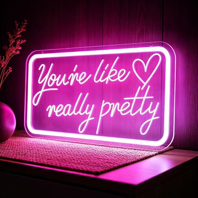 You're Like Really Pretty Neon Sign Pink LED Neon Light for Wall Decor | Dimmable Pink Pretty Neon Sign for Teen Girls Women Beauty Lovers Bedroom Vanity Wedding Party Salon Home Decor, USB Powered