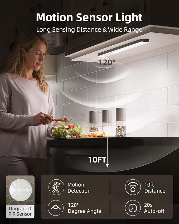 EZVALO 13inch Under Cabinet Lighting with Charging Station, 3200mAh Rechargeable Wireless Motion Sensor Lights, 96 LEDs, 3 Color Temps, Dimmable, Timer, Magnetic, with Remote for Kitchen (3 Pack)