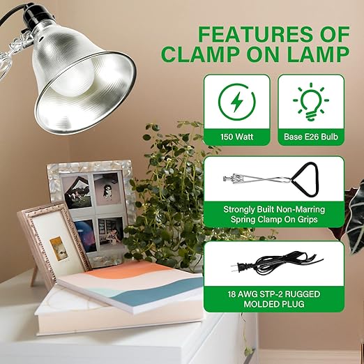 Simple Deluxe Clamp Lamp Light Socket with 5.5 Inch Aluminum Reflector, Suit for Max 60 Watt Lamp (No Bulb Included) with 18/2-Gauge 6 Feet Cord, 6-Pack