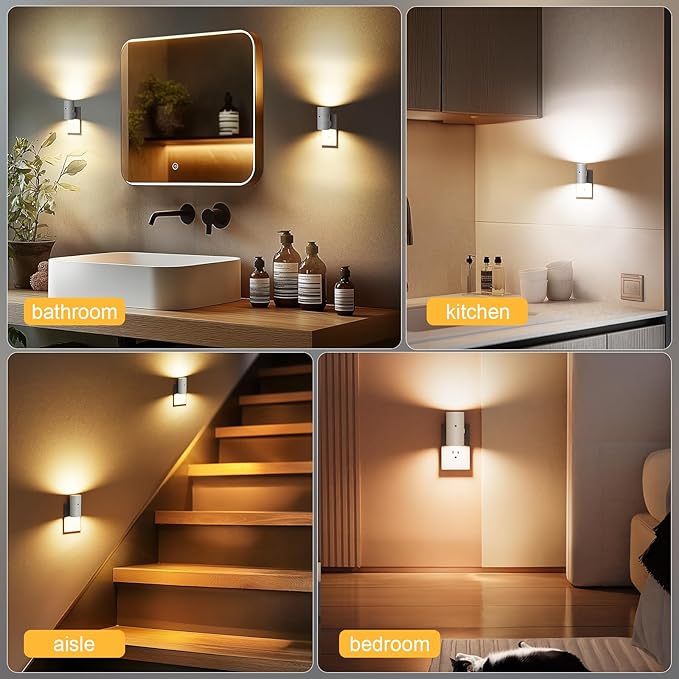 VOLISUN Night Lights Plug into Wall, Dimmable LED Nightlight with Dusk to Dawn Light Sensor, 0-100LM Adjustable Brightness, 3 Color Temperatures, Smaller Plug White 4 Pack for Hallway,Bedroom,Bathroom