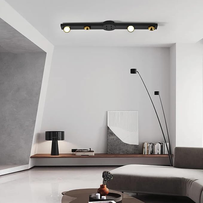 Garwarm 32 Inch Modern Dimmable Track Lighting with Remote, 3000K-6500K | Black Low Profile Flush Mount Ceiling Light with 4 Rotatable Heads for Kitchen, Dining Room, Bedroom, Hallway, Wall Mount Use