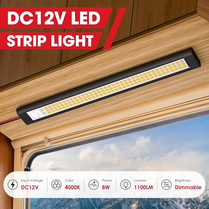 12V LED Light, Enclosed Trailer Light, 12 Volt Lights, 12v LED Lighting for RV Interior, Strip Lights for Trailer, Cargo, Truck, Van, Shed, RV(8Pack, 4000K, Black)