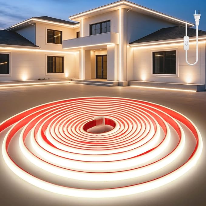 COB LED Strip Lights Waterproof 65.6Ft Self-Adhesive Outdoor 110V Neutral White 4000K LED Neon 10mm Width Rope Tape Lighting 320LED/M Cuttable Super Bright for Under Cabinets Garden Kitchen