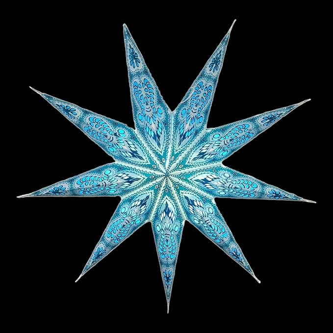 Lantern Lampshade 9 Pointed Paper Star Light Shades Large 60cm Star Hanging Decorations for Christmas Wedding Home Decoration Birthday Party (Turquoise)