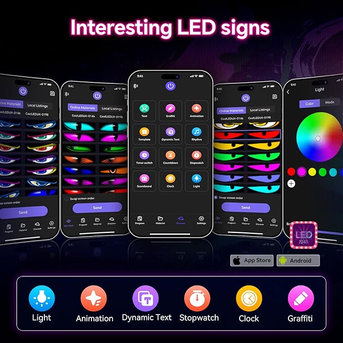 LED Eyes for Truck Windshield | Programmable Devil Eyes Light for Cars | Bluetooth APP Control | Can Edit Text/Graffiti/Animations
