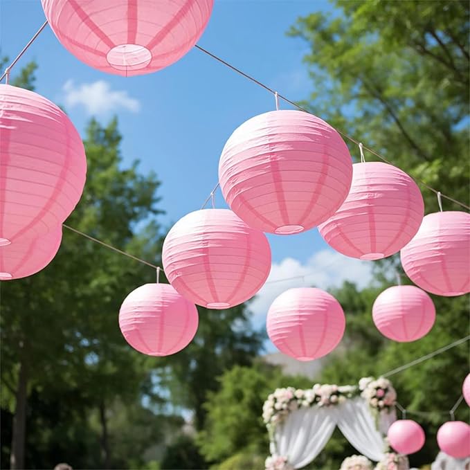 Chinese Paper Lanterns - Pack of 10, 10-Inch Pink Hanging Lights for Birthday Party Decorations, Ceiling Decor, Rainbow Classroom, Wedding, and Home Party