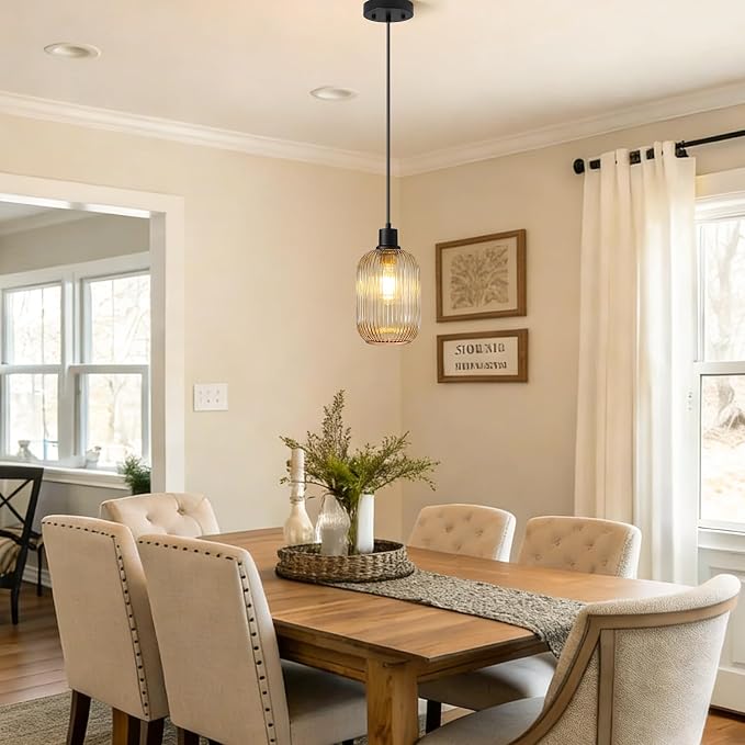 2 Pack Pendant Lights with Vintage Amber Ribbed Glass Lampshade, Adjustable Matte Black Pendant Lights Fixtures for Kitchen Island Lighting Sink, Dining & Living Room Hallway (Bulbs Not Included)