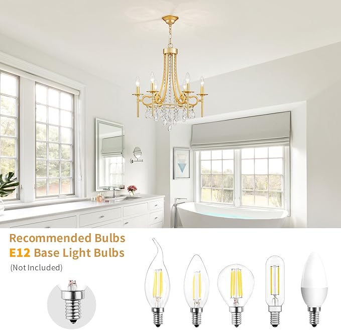 Modern Crystal Chandeliers for Dining Room, 6-Lights Gold Round Chandelier for Entryway, Crystal Chandelier Pendant Ceiling Lighting Fixture for Living Room Bedroom Kitchen Island Foyer Staircase