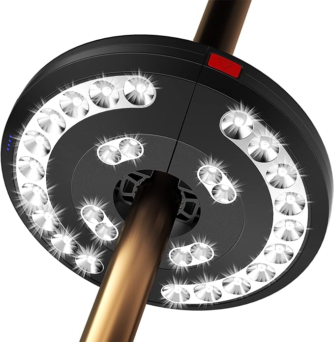 Eletorot Patio Umbrella Lights-Rechargeable Outdoor Lights for Patio Decor, Patio Table Lights Pole Light 28 LED 3 Lighting Modes, Patio Lighting Pool Accessories, Patio Backyard Decor