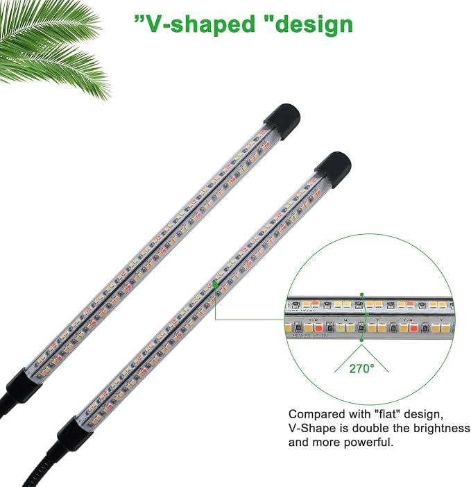 Grow Lights for Indoor Plants, Full Spectrum 2 Head Clip Plant Lights | 320 LEDs Clamp Grow Lamp for Plants Growing,3 Spectra, Auto ON & Off,3/9/12H Timer,10 Brightness,10 Feet Cable, 2 Pack