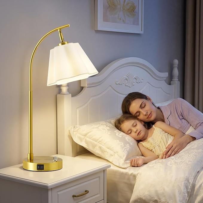 Table Lamps Set of 2, Stepless Dimmable Bedside Lamps with USB A&C Ports | Fabric Shade, Multi-Angle Rotatable Head, Lamps for Nightstand, Side Table, Dorm, Bedroom, Home Office, Elegant Home Decor