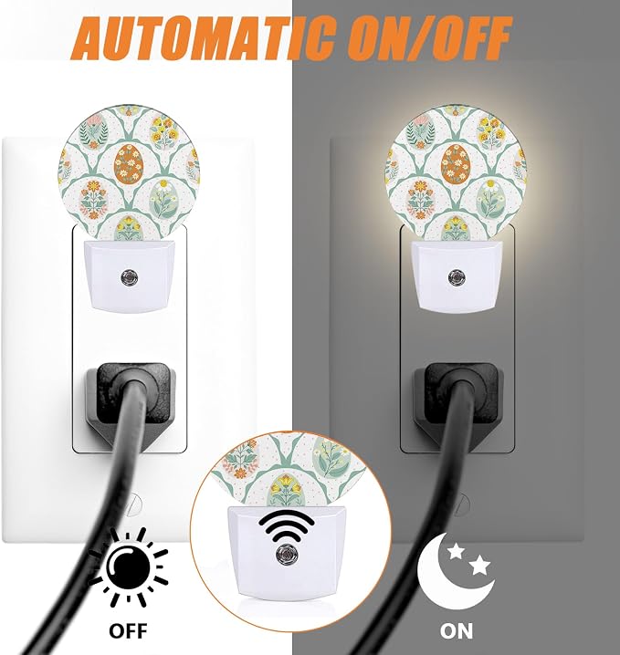 Painted Colorful Eggs Night Light,Happy Easter Nightlight Plug into Wall LED Lamp Auto Sensor Dusk to Dawn for Bedrooms/Kitchens/Toilets/Corridors,Energy-Saving