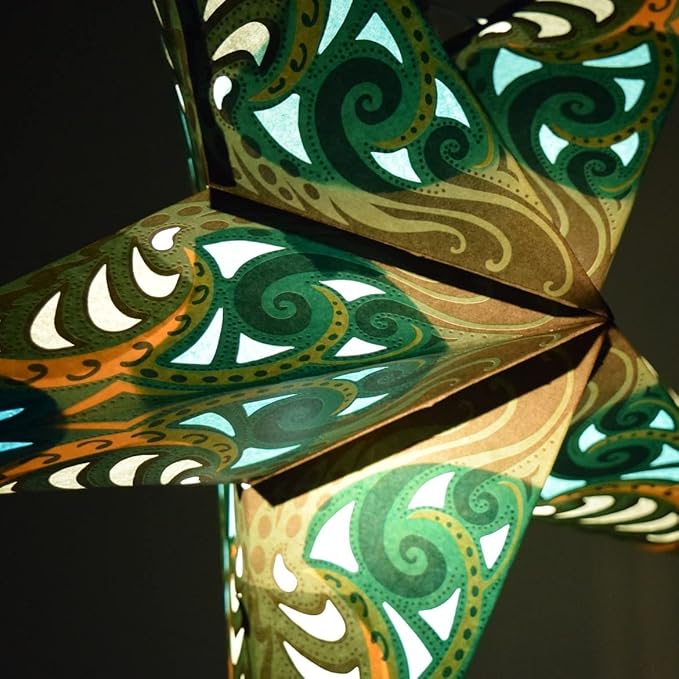 Green Obsession Paper Star Lantern with 12 Foot Power Cord Included