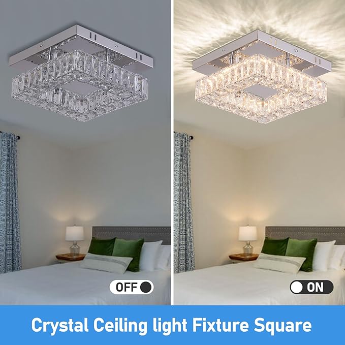 9.8" Modern Mini LED Chandelier Crystal Ceiling Light Flush Mount Ceiling Light for Hallway Foyer Kitchen Closet 3000 K Warm White
