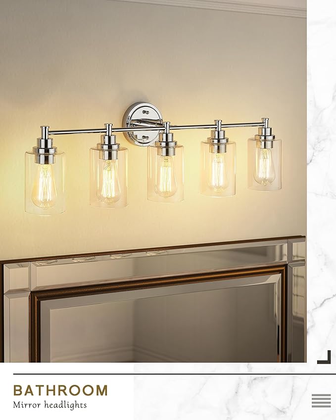 FEMILA 32" Vanity Light,Chrome Modern Bathroom Light Fixtures, 5 Light Bathroom Lights Over Mirror, 4FYC56B-5W CH
