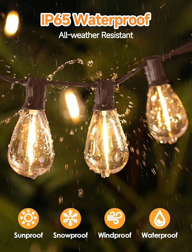 25FT LED Outdoor Patio String Lights, 10+1 Edison S11 Bulbs, Brown | Plug in, Dimmer not included, Dimmable, Waterproof, Shatterproof, Connectable Hanging Lights for Cafe Party Fence Decor