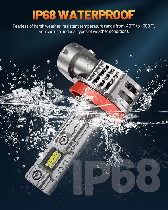 Fahren H11/H9/H8 fog Light Bulbs, Upgraded 60000 Lumen 900% Brighter 6500K H9 Bulbs, Mini Size IP68 Waterproof H8 Light with 20000RPM Silent Fan, Plug and Play, Pack of 2
