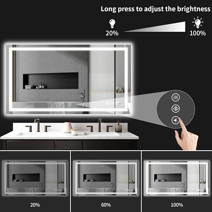 LED Bathroom Mirrors 40"x48" Bathroom Mirror with Lights for Wall, Backlit + Front Lit, 3 Colors, Anti-Fog, Dimmable Brightness for Vanity,Bathroom, Entryway, Living Room