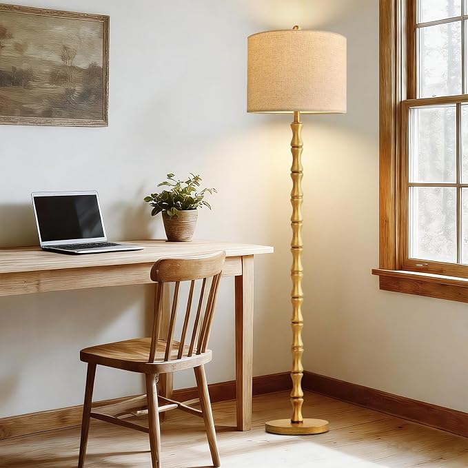 ILLMTW Gold Floor Lamp for Living Room,Bedroom,Mid Century Standing Lamp with Remote Dimmable,Vintage Tall Lamp Farmhouse Industrial Rustic Retro Floor Light Boho Bohemian