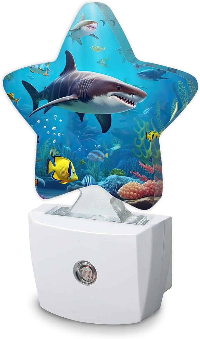 Shark Night Light,Undersea Fishes Plug-in Dusk to Dawn Smart Sensor Nightlight for Bathroom Bedroom Hallway Kitchen Stairs Energy Efficient Decor Desk Lamp
