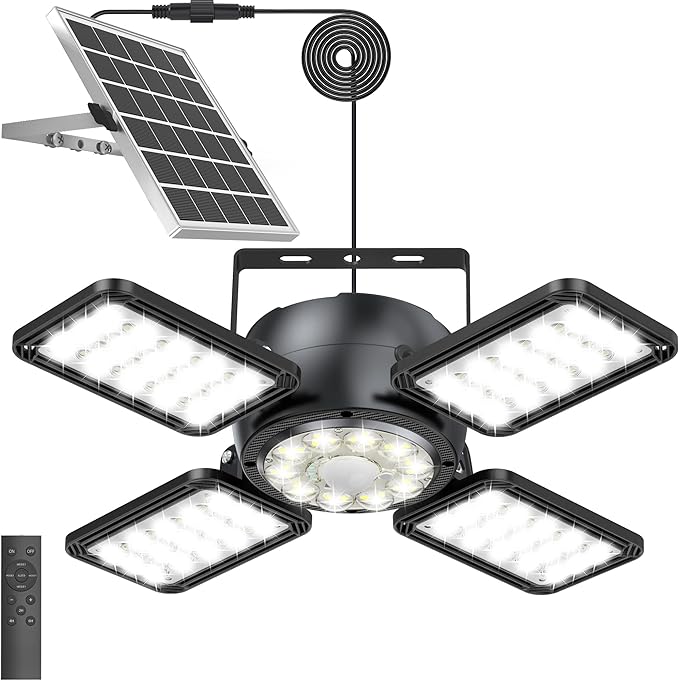 Solar Shed Light Outdoor Indoor, Upgrade 6500K 1200Lumen 174 LEDs Motion Sensor Pendant Light, 120°Adjustable 4+1 Solar Powered Lights Camping Plants Garage Waterproof Remote & Timer