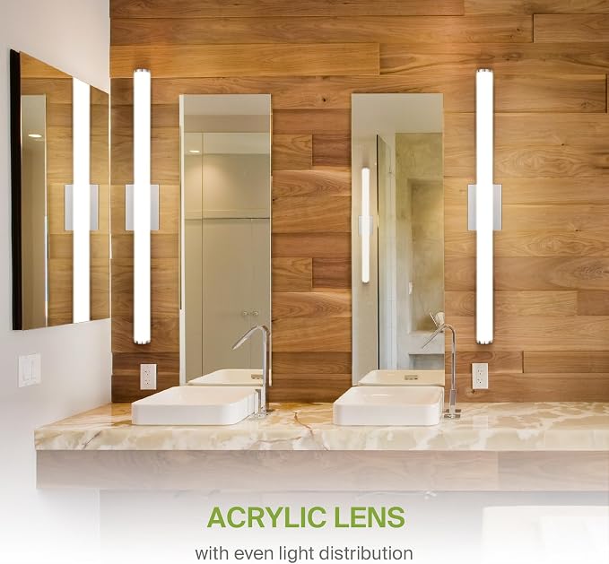 ASD 36" LED Linear Vanity Light Fixture, Modern Bathroom Sconce — 3 Color 3000K-5000K, Dimmable, 30W 2100LM, Energy Star & ETL Listed — Over Mirror Makeup Slim Bar for Bedroom, Cabinets — Nickel