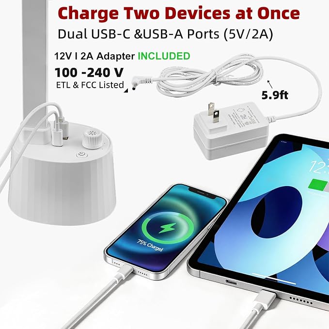 BOHON Small Desk Lamp with USB C Charging Port 5 Colors Stepless Dim White | Reading Light Space-Saving Rotating Head Desk Lamp for Home Office College Dorm Room Bedside Table Bedroom