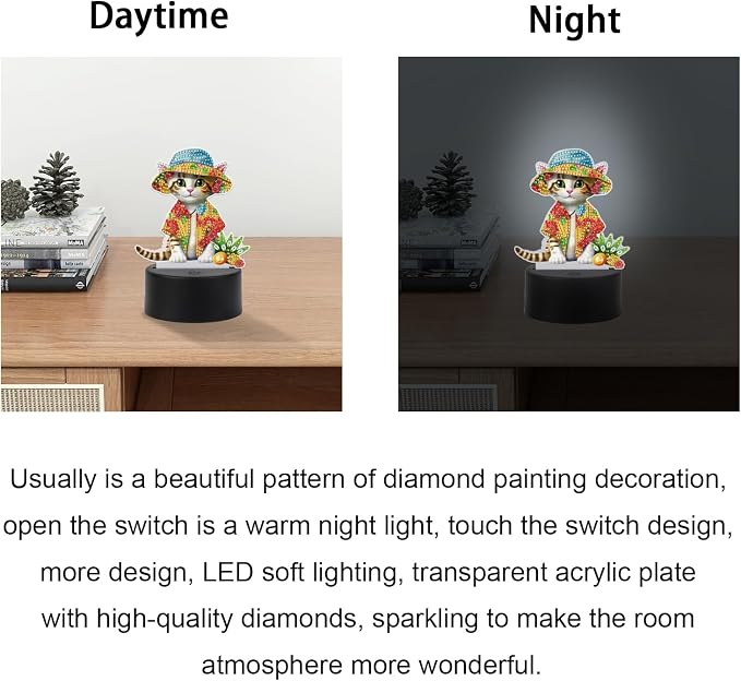 JISHSHAY Diamond Painting Night Light Diamond Art Table Lamps Gem Art LED Lights Gem Painting Desk Lamp Mosaic Kits for Adults DIY Kits for Adults Paint by Numbers Special Shaped Cat