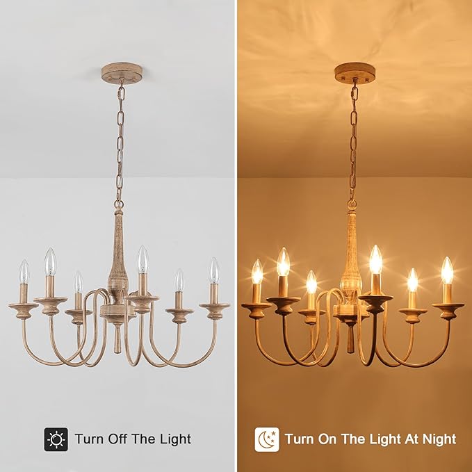 24" French Country Chandelier for Kitchen Island, 9-Light Farmhouse Pendant Light Fixture in Antique White, Adjustable Height for Dining Room & Living Room, Foyer
