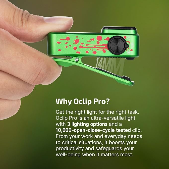 OLIGHT Oclip Pro Rechargeable EDC Clip-on Flashlight, Zombie Green | Red Light, 500 Lumens Floodlight, Spotlight, Pocket-Sized, USB-C Charging, Magnetic, for Work, Signaling, Outdoor or Home Use