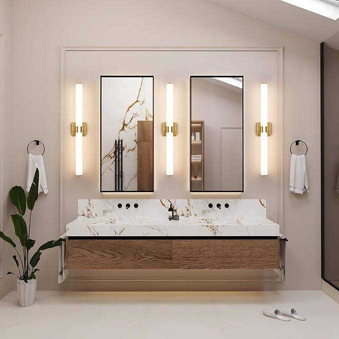 Gold Bathroom Light Fixtures Over Mirror - 31inch Vanity Light Fixture 28W 5CCT Dimmable LED Bathroom Sconce with Acrylic Shade Vanity Light Bar for Mirror Bedroom Living Room