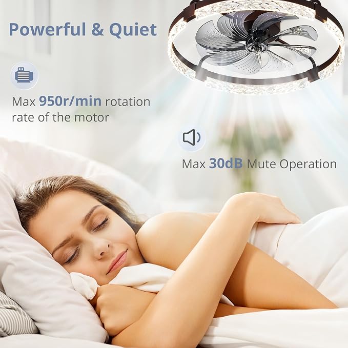 LEDIARY 2 Pack 24" Ceiling Fans with Lights and Remote, Fandelier Brown | 3CCT, 6 Speeds, Dimmable Low Profile, Flush Mount Ceiling Fan, Timer, Reversible, Memory, Bedroom, Living Room, Kitchen