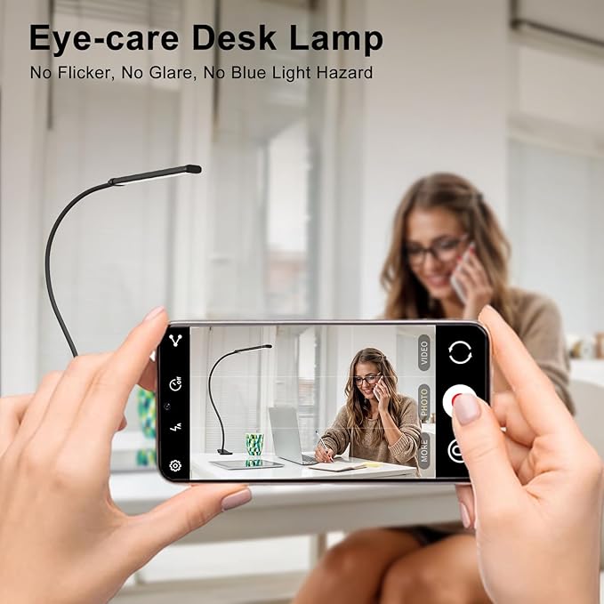 Desk Lamp with Remote, 3 Color & 5 Brightness & 77LED Dimmable Reading Lamp, 27.6'' Flexible Gooseneck Clamp Lamp, Eye-Caring Clip on Light with Adapter for Reading Study Workbench Drafting