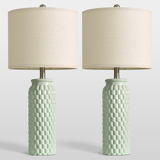 USumkky 27" Ceramic Table Lamps Set of 2 - Modern Farmhouse & Boho Style, Bedside Nightstand Lamps for Bedroom, Living Room End Table Lamps, Small Desk Lamp(Green)