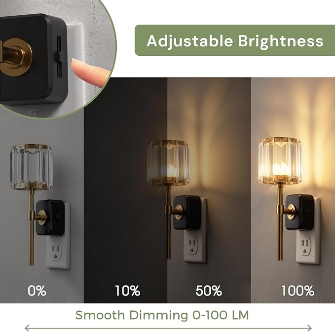 L LOHAS LED Night Lights Plug into Wall,Crystal Acrylic Cylinder Nightlight | Dusk to Dawn Sensor Night Light with 180° Rotating, Round Platform ,0-100LM Dimmable, for Bedroom Living Room Hallway
