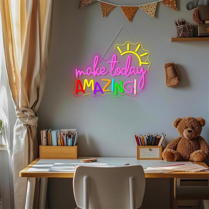 Make Today Amazing Neon Sign Classroom Wall Decor Reading Neon Signs with Sunrise LED Lights for Bedroom Reading Corner Lights Up Sign for Library Study Office LED Gift for Teens Teachers