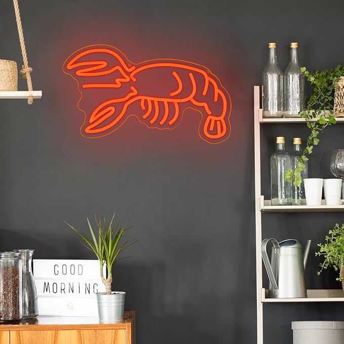 Lobster Neon Sign Seafood Market Led Sign for Wall Decor USB Powered Dimmable Animal Neon Sign Food Led Sign for Seafood Restaurants Business Pub Man Cave Wall Decor