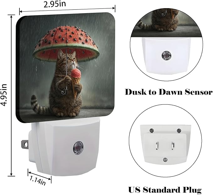 Cute Cat Holding Umbrella Night Light,Plug Into Wall with Dusk to Dawn Light Sensors, Warm Nightlights for Bedroom,Bathroom,Hallway,Kitchen,Gifts Ideal for Boys Girls Women Men