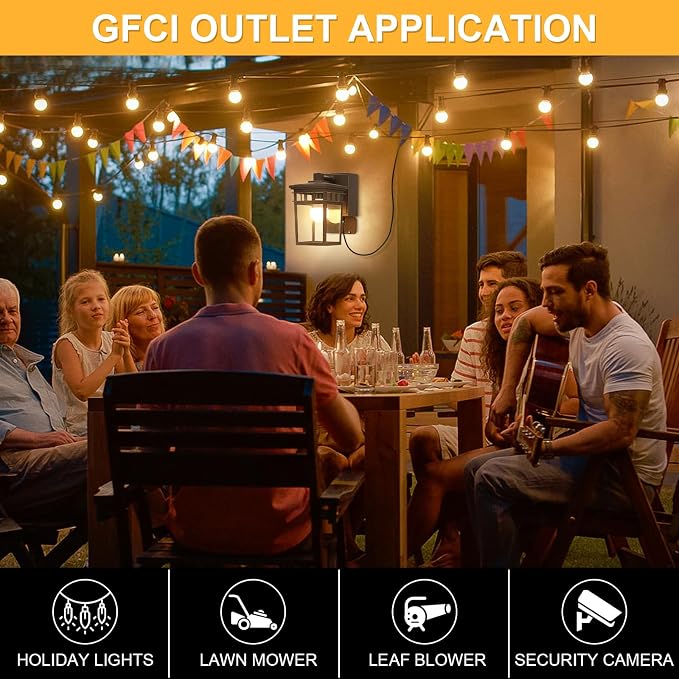 2 Pack Outdoor Porch Lights, Dusk to Dawn Wall Lighting with GFCI Outlet | Waterproof Alunmium Wall Sconces with Clear Glass Shade, Outside Porch Lights House Patio Garage Front Door, Bulbs Included