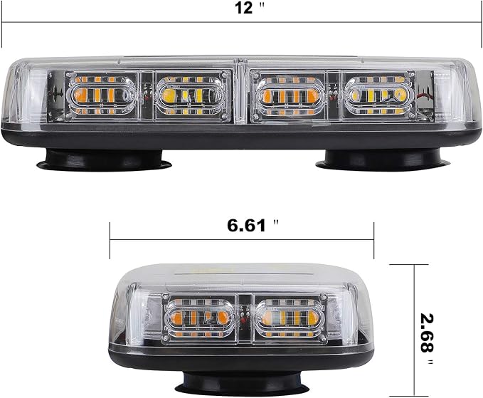 ASPL [Upgraded 5] 48LED Roof Top Strobe Lights, High Visibility Emergency Safety Warning LED Mini Strobe Light bar with Magnetic Base for 12-24V Snow Plow, Trucks, Construction Vehicles (Amber/White)