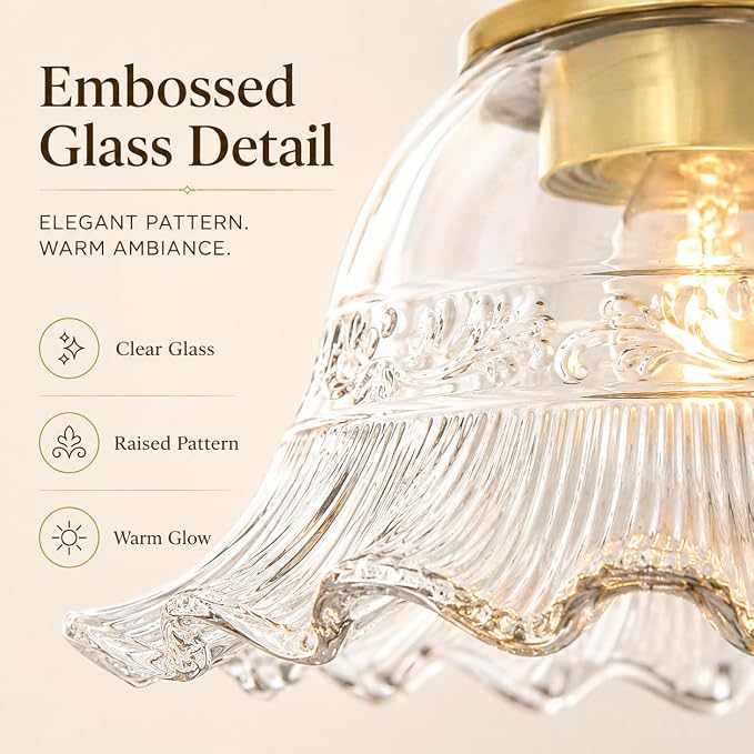 Bright Brushed Gold Bathroom Wall Sconce Vintage Style, E26 Easy Mounted | Vanity Light with Flower Glass Shade, Bathroom Wall Lighting Fixture Beside Mirror, Easy Mounted for Bedroom, Hallway