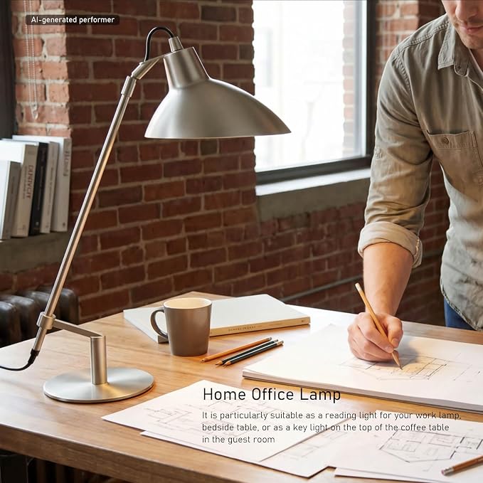 Desk Lamp Modern Industrial 100% Metal Adjustable Table Lamp 24", Natural Light (4000K) with Dimmer, Ideal for Office Bedroom Study Room Living Room Nightstand Bedside Lamps Nickel